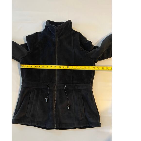 Kristen Blake Plush Fleece Zip Up Jacket Womens Medium Black Velour Cinch Waist - Picture 5 of 16
